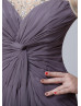 Beaded Dusty Purple Ruched Chiffon Stylish Mother Dress 